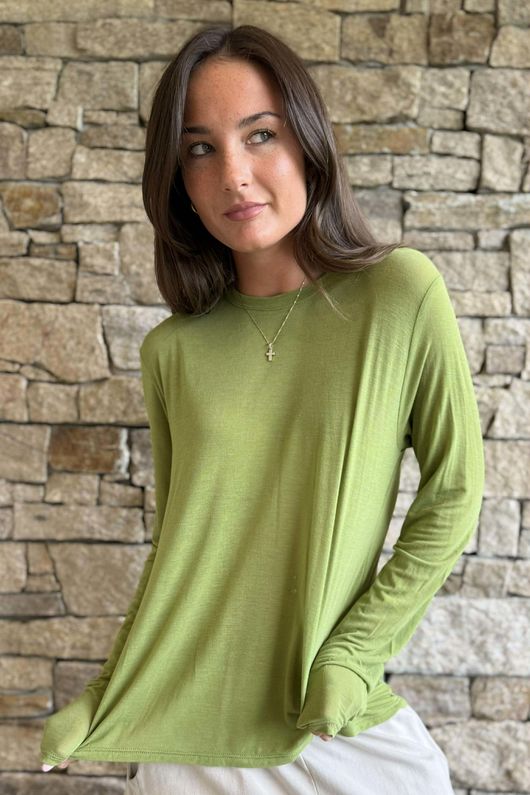 Essential Cashmere Blend Sheer Layering Top Deep Olive /15=